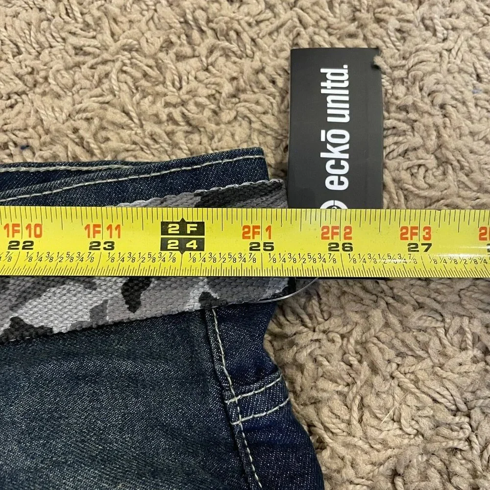 Ecko Unltd Jean Shorts Men's 759 Relaxed Fit Camo Belted Denim Dark Indigo Q965 - Picture 7 of 8